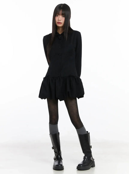 collared-balloon-mini-dress-cd518 / Black