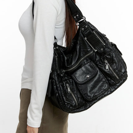 trendy-faux-leather-shoulder-bag-cn412 / Black