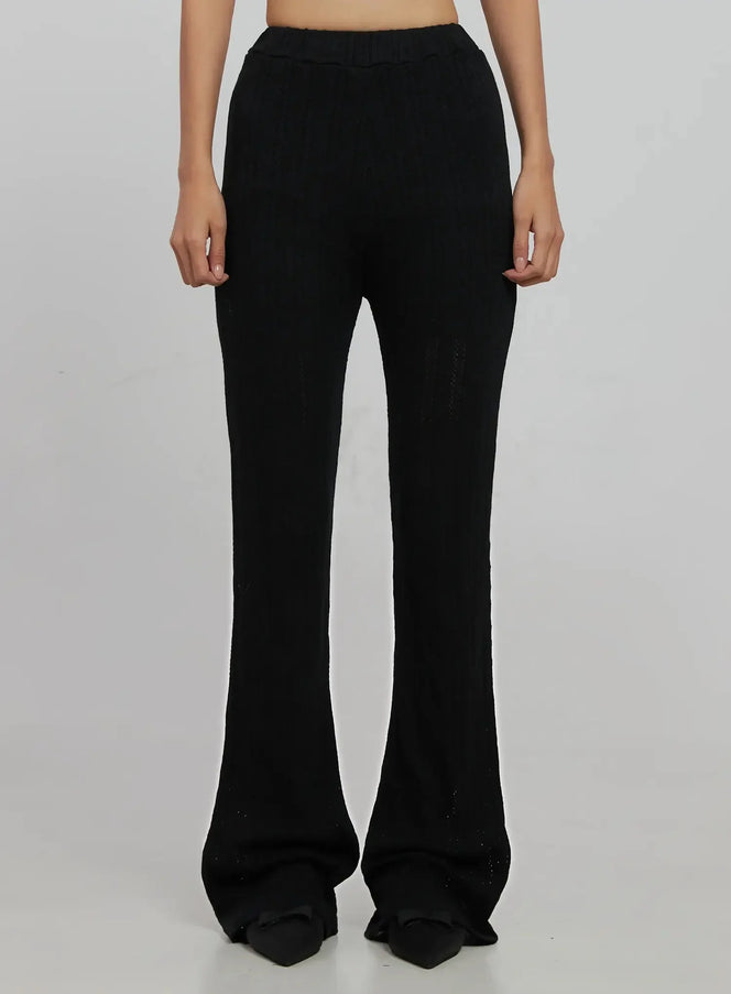 textured-knit-flare-pants-ij509 / Black