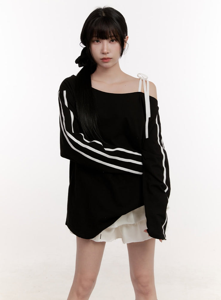 Ribbon One-Shoulder Long-Sleeve Top CJ529