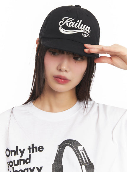 kailua-embroidered-mesh-baseball-cap-iy502 / Black