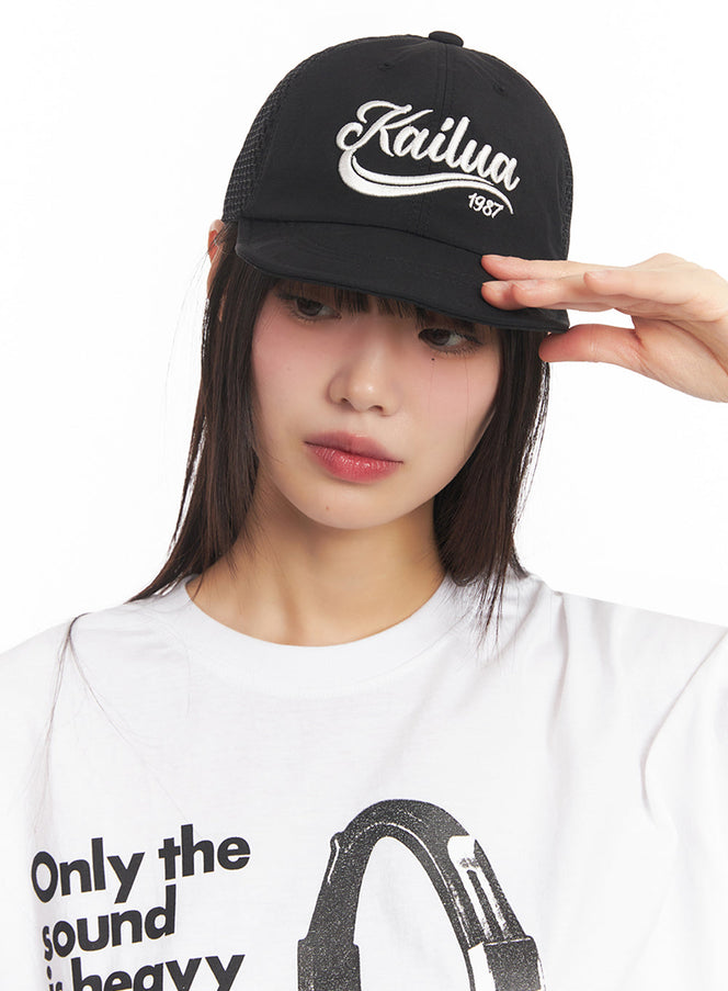 kailua-embroidered-mesh-baseball-cap-iy502 / Black