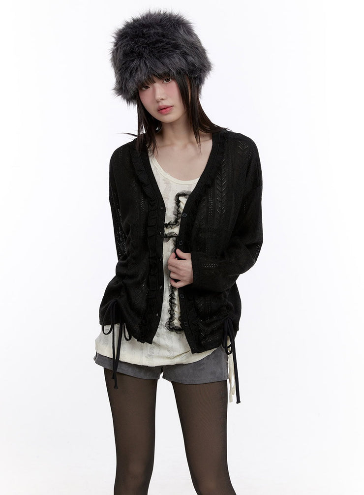 sheer-knit-buttoned-cardigan-cf512 / Black