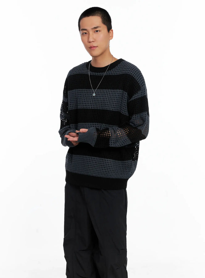 mens-striped-knit-sweater-is509 / Black