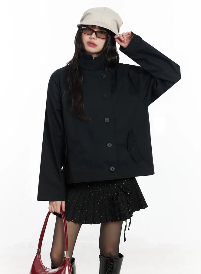 high-neck-short-trench-coat-f517 / Black