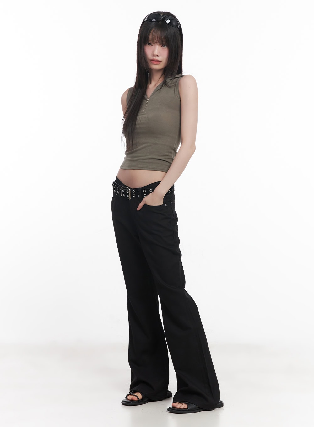 low-waist-flared-pants-cu505 / Black