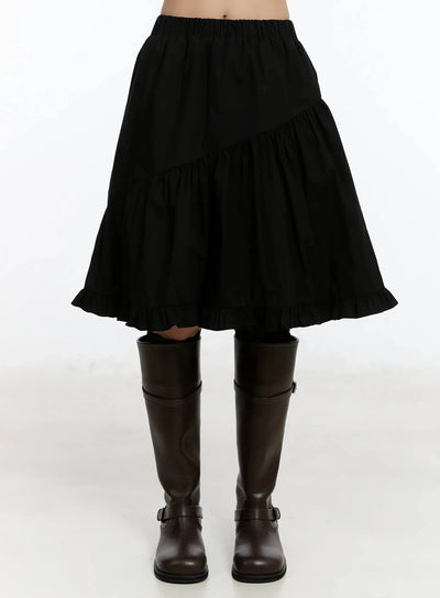 ruffle-midi-skirt-im509 / Black