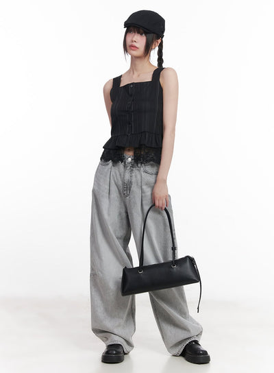 sleeveless-lace-cropped-blouse-cu506 / Black