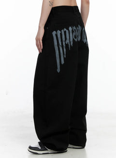 baggy-black-graphic-cotton-pants-co521 / Black