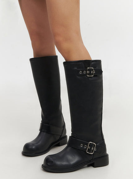 buckled-knee-high-boots-if510 / Black