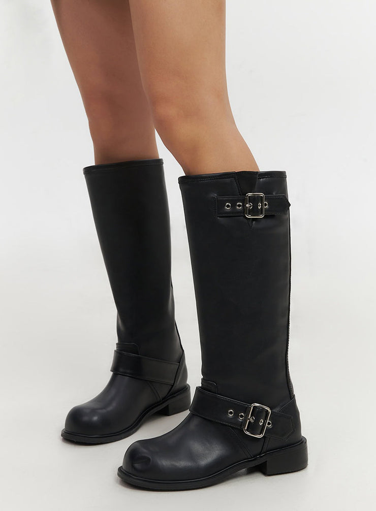 buckled-knee-high-boots-if510 / Black