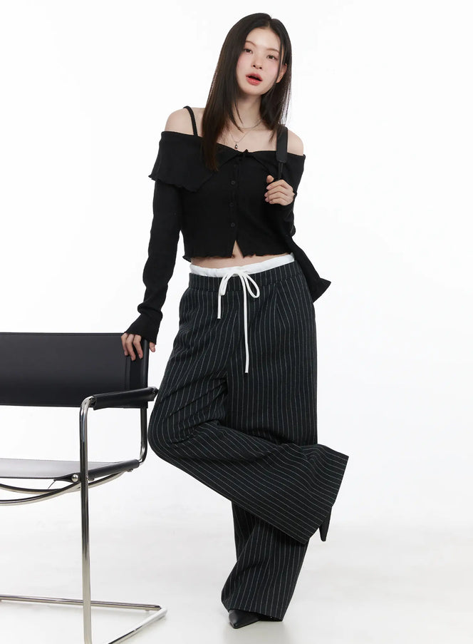 ribbed-off-shoulder-crop-cardigan-cj506 / Black