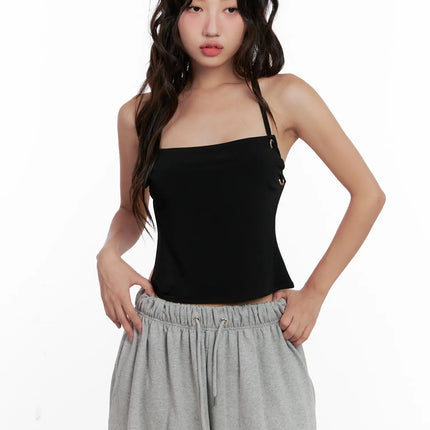 eyelet-halter-knit-top-cl521 / Black