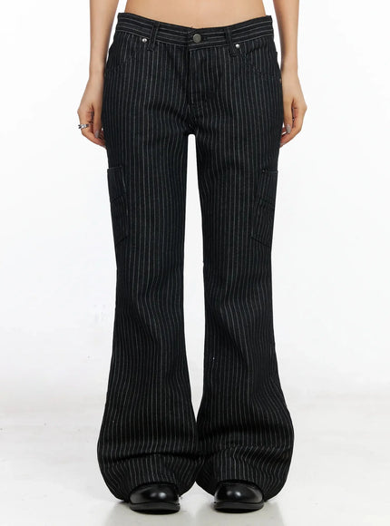 stripped-bootcut-pants-ca513 / Black