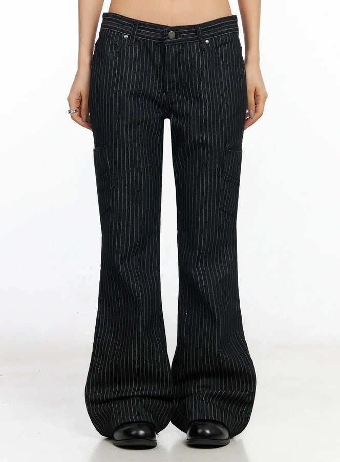stripped-bootcut-pants-ca513 / Black