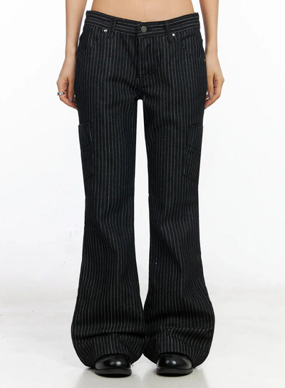 stripped-bootcut-pants-ca513 / Black