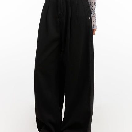 pintuck-wide-leg-cotton-pants-cn426 / Black