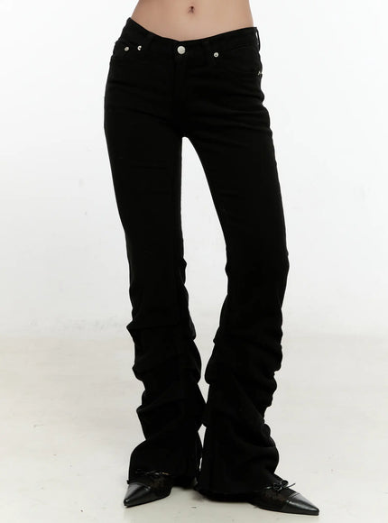 romina-shirring-fleece-bootcut-pants-cn505 / Black