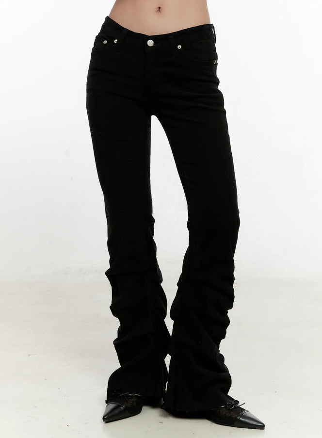 romina-shirring-fleece-bootcut-pants-cn505 / Black