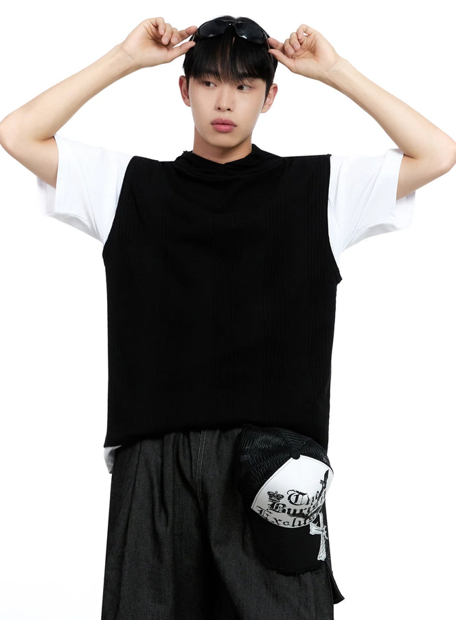 mens-knit-tank-hoodie-ig520 / Black