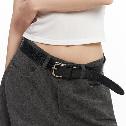 classy-textured-buckle-belt-iy529 / Black