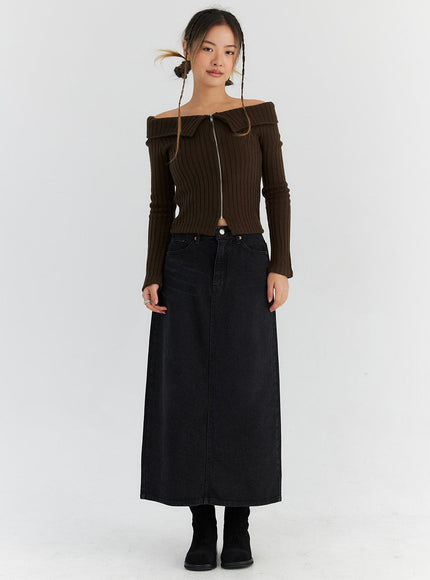 denim-maxi-skirt-cn310 / Black