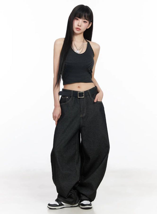 birdie-wide-leg-baggy-jeans-cf519 / Black