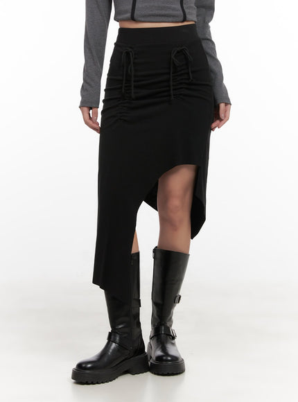 asymmetric-slim-fit-midi-skirt-cd411 / Black