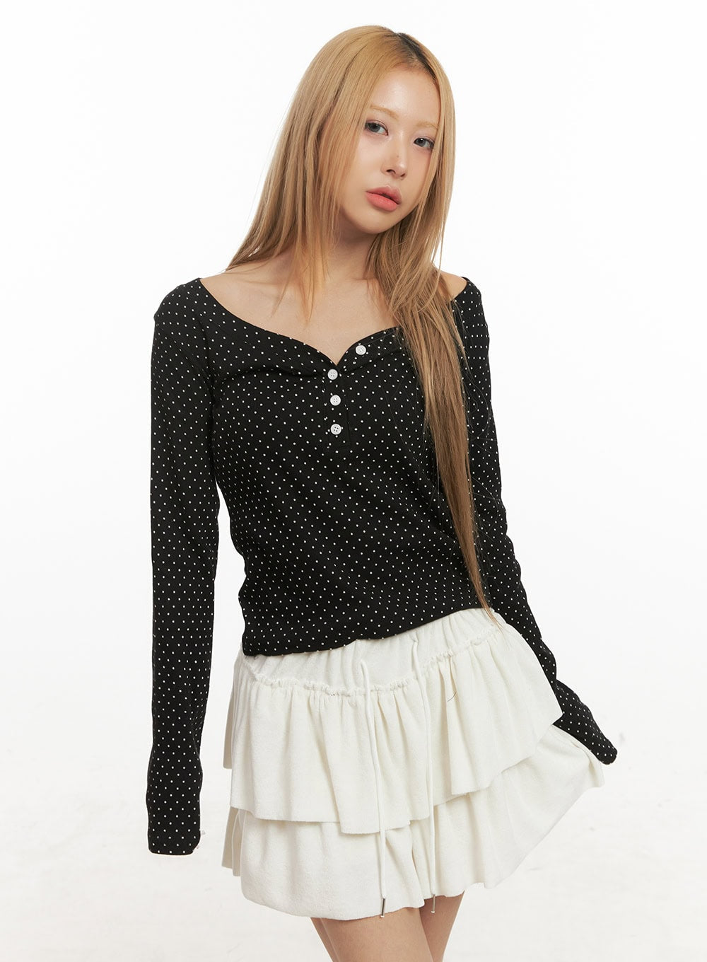 Long Sleeve Polka Dot Top CJ508