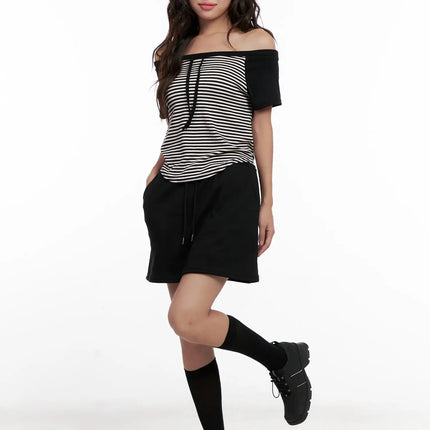 drawstring-sweat-skirt-cl518 / Black