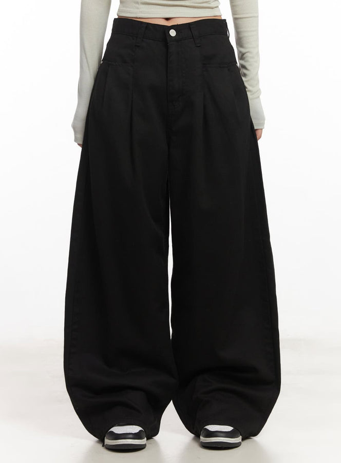pintuck-cotton-baggy-pants-ca521 / Black