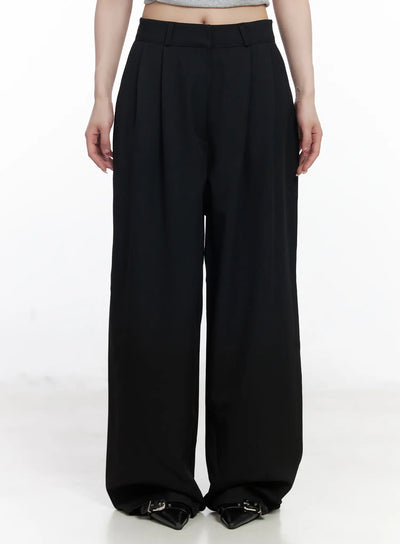 wide-leg-pin-tuck-slacks-cj526 / Black
