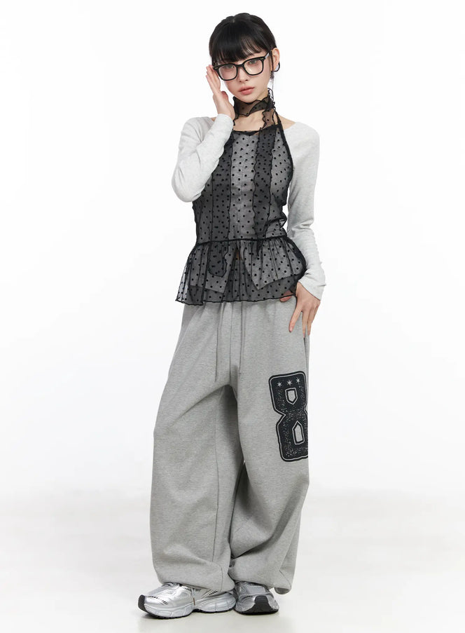 polka-dot-sheer-tank-top-and-scarf-cf518 / Black