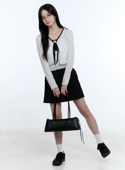 banded-pleated-mini-skirt-cg513 / Black