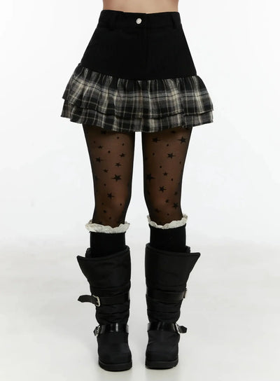 plaid-tiered-mini-skirt-id525 / Black