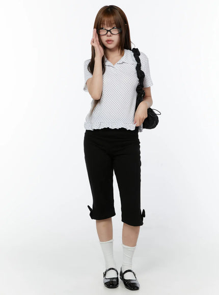ribbed-hem-capri-pants-with-bow-detail-cy518 / Black