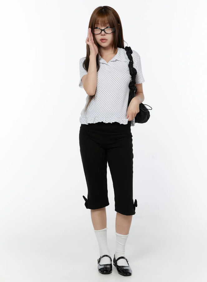 ribbed-hem-capri-pants-with-bow-detail-cy518 / Black