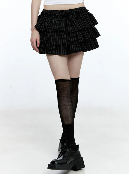 tiered-stripe-mini-skirt-cg507 / Black
