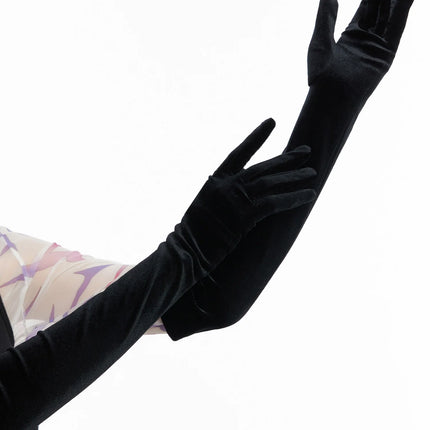 chic-velvet-long-gloves-in507 / Black