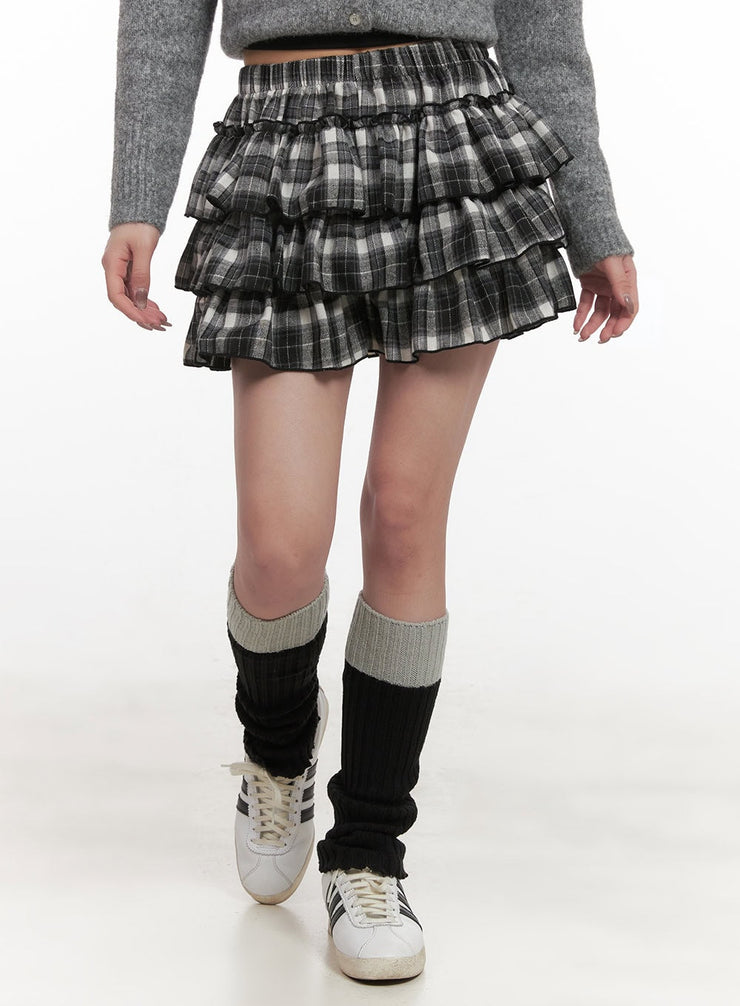 Layered Ruffle Checkered Mini Skirt CJ517