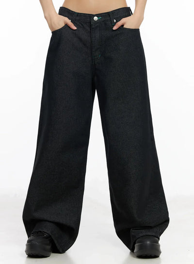 ayah-casual-wide-leg-jeans-im530 / Black