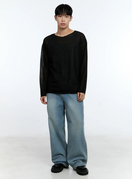 mens-lightweight-long-sleeve-knit-top-ig519 / Black