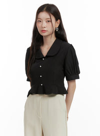 pearl-frill-collared-blouse-ol416 / Black
