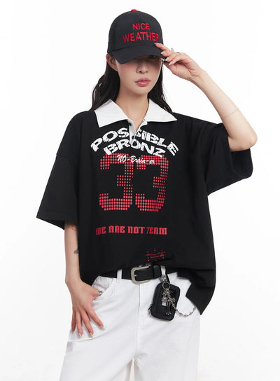 oversized-graphic-collared-shirt-ic503 / Black