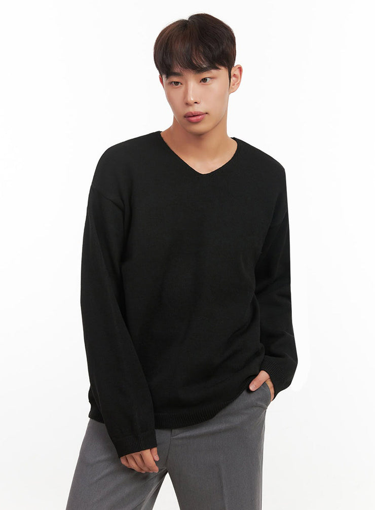 Men's Essential Black V-Neck Sweater IF517