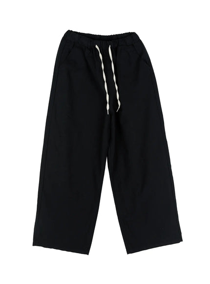 mens-wide-leg-cotton-pants-ig512 / Black