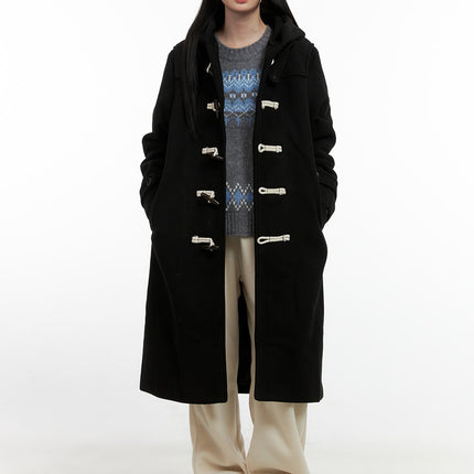 hooded-duffle-trench-coat-on408 / Black