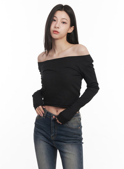 semi-sheer-off-shoulder-top-cm517 / Black