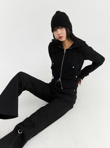 two-way-zip-up-hoodie-jacket-cn306 / Black