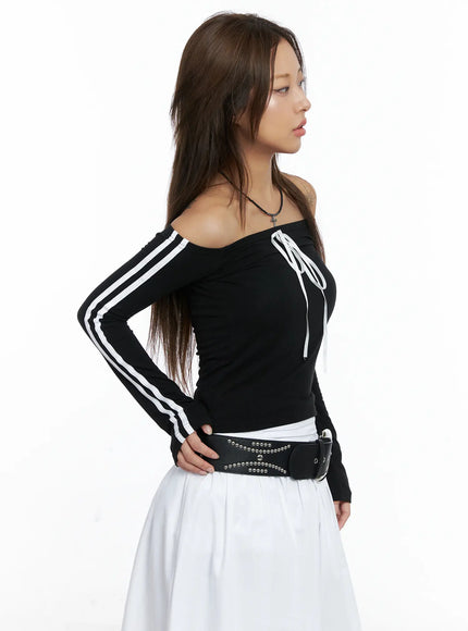 trendy-track-stripe-long-sleeve-top-cs504 / Black